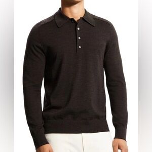 Theory LONG SLEEVE WOOL POLO IN MINK MELANGE